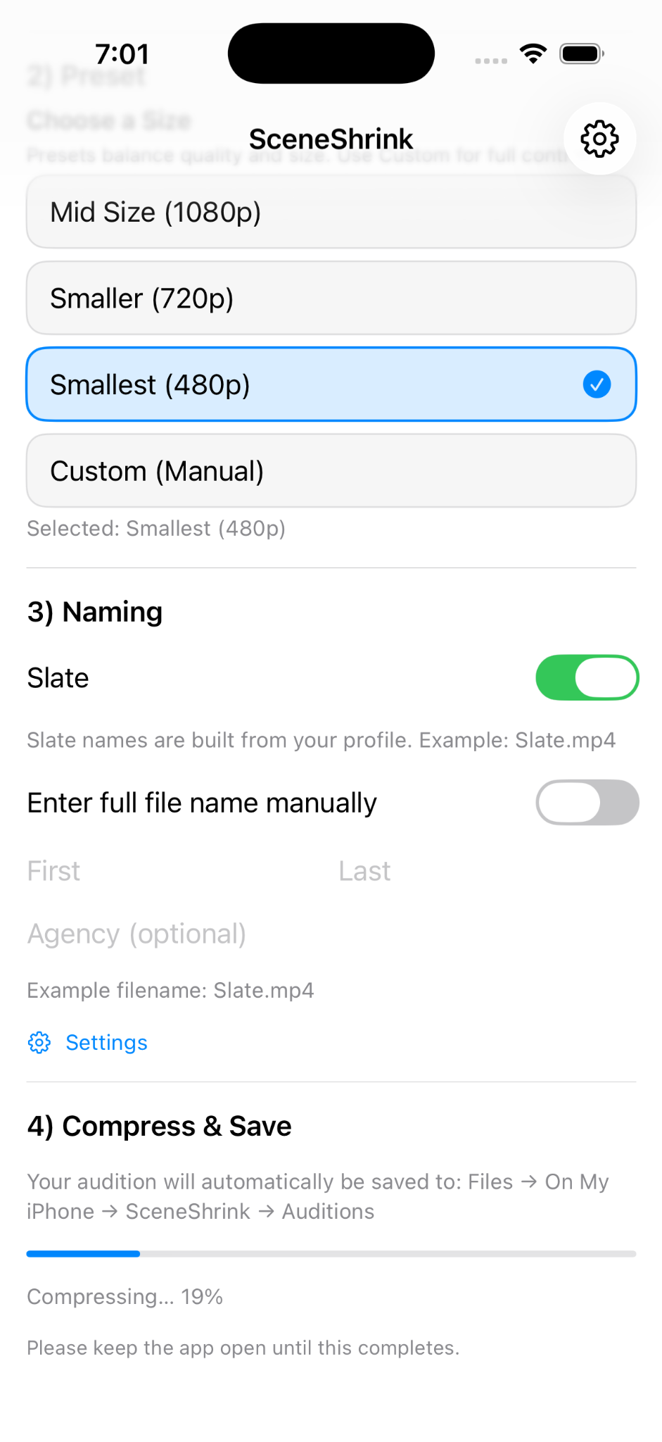 SceneShrink UI screenshot 1