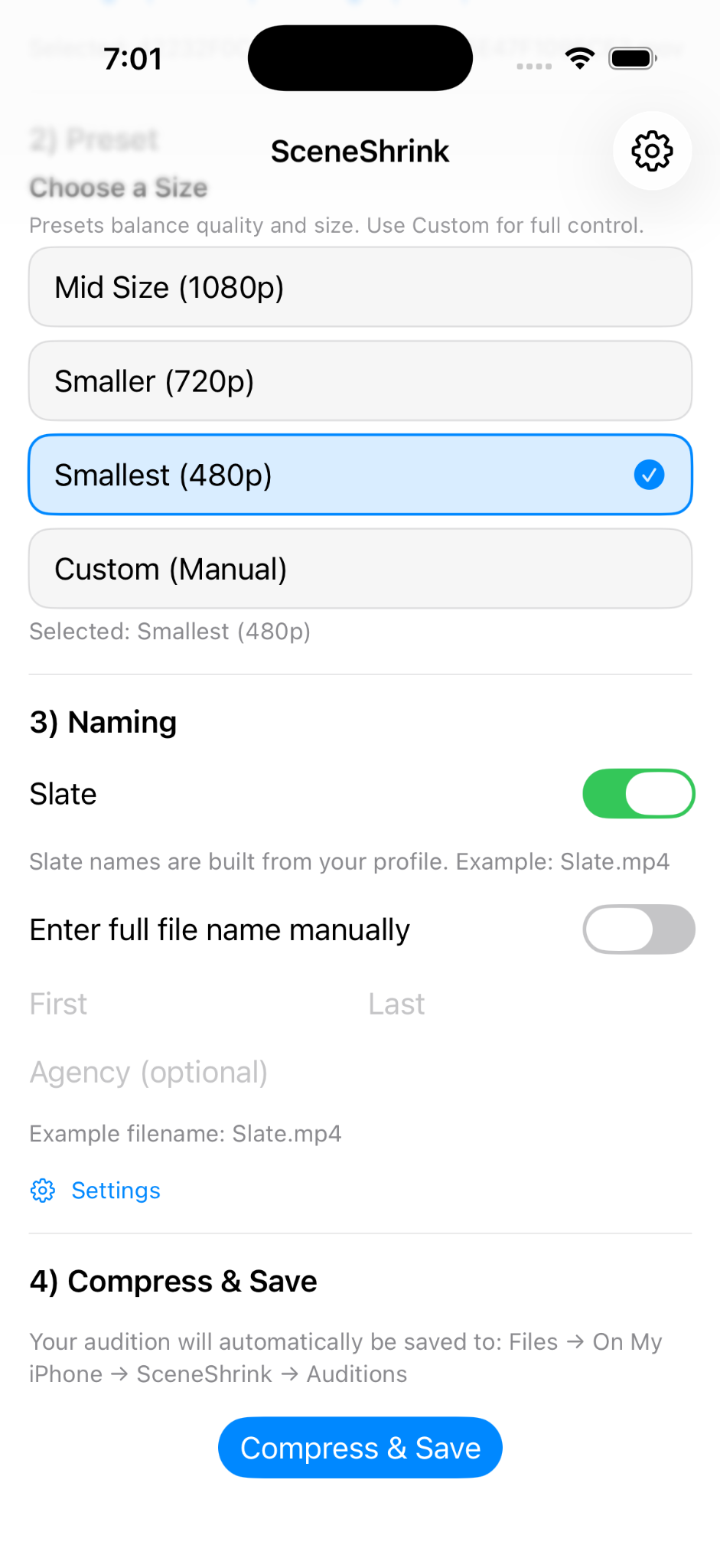 SceneShrink UI screenshot 2